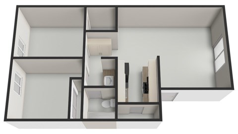 Floor plan for 2 beds, 1 bath, 906 sqft